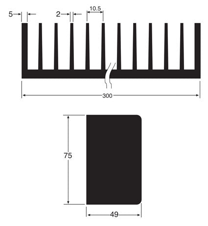 Heatsink 300 x 75 x 46mm Diecast H0545