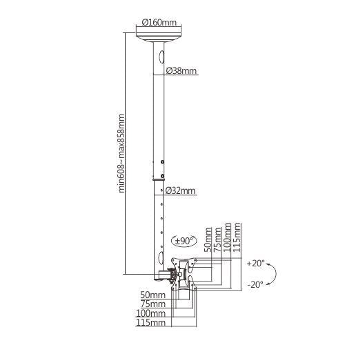 TV & Monitor Brackets Ceiling Bracket LCD VESA Silver 15kg H8184