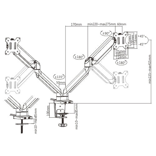 TV & Monitor Brackets 100mm Dual VESA Desk Mount LCD Bracket with USB H8232B