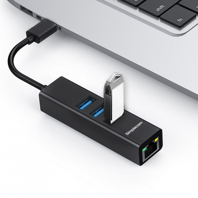 Simplecom CHN421 USB-C To 3x USB 3.0 Gigabit Ethernet Adaptor HXSI-CHN421-BLK