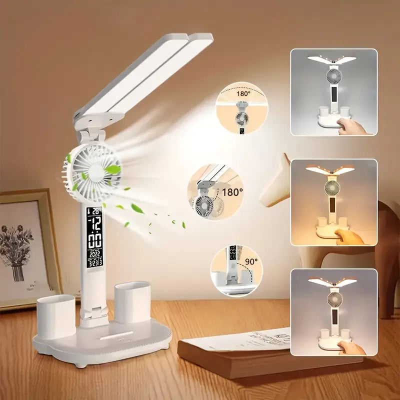 Desk Lamp with Cooling Fan, Clock, Temp, Date & Storage Organiser Touch Switch White Jl158314