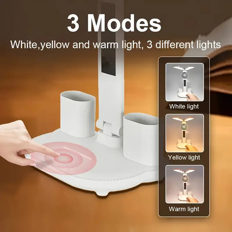 Desk Lamp with Cooling Fan, Clock, Temp, Date & Storage Organiser Touch Switch White Jl158314