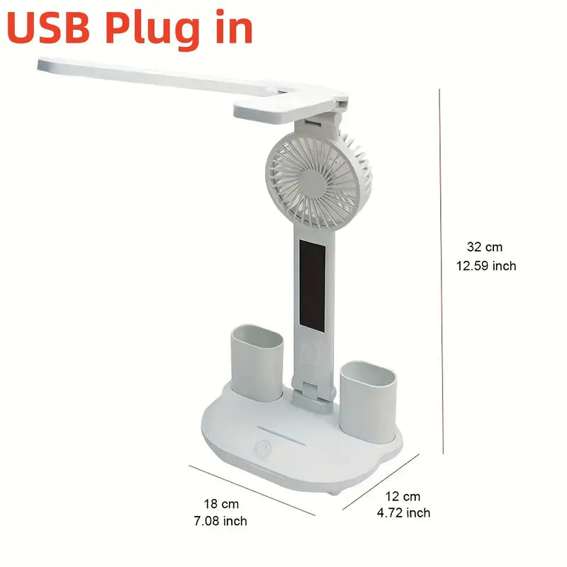 Desk Lamp with Cooling Fan, Clock, Temp, Date & Storage Organiser Touch Switch White Jl158314