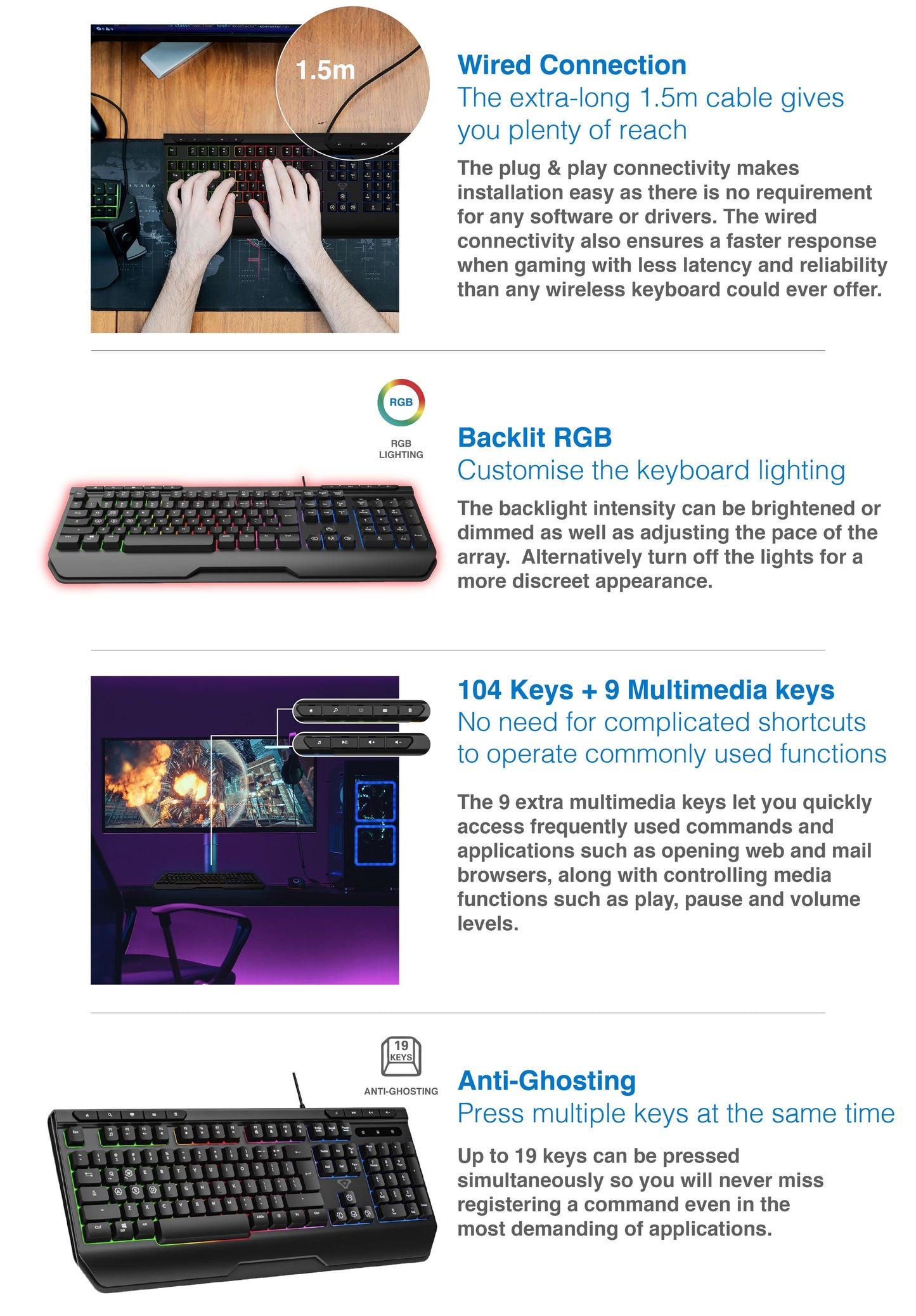 Laser Gaming Keyboard Wired KB-MBK701-BK
