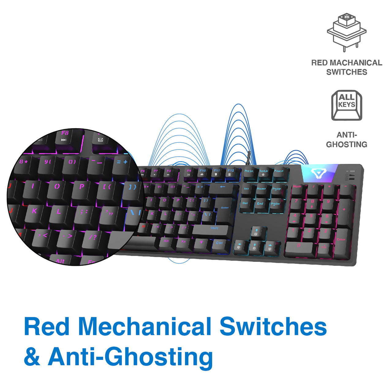 LASER Gaming LED Full Size Mechanical Wired Keyboard KB-MEK101-BK