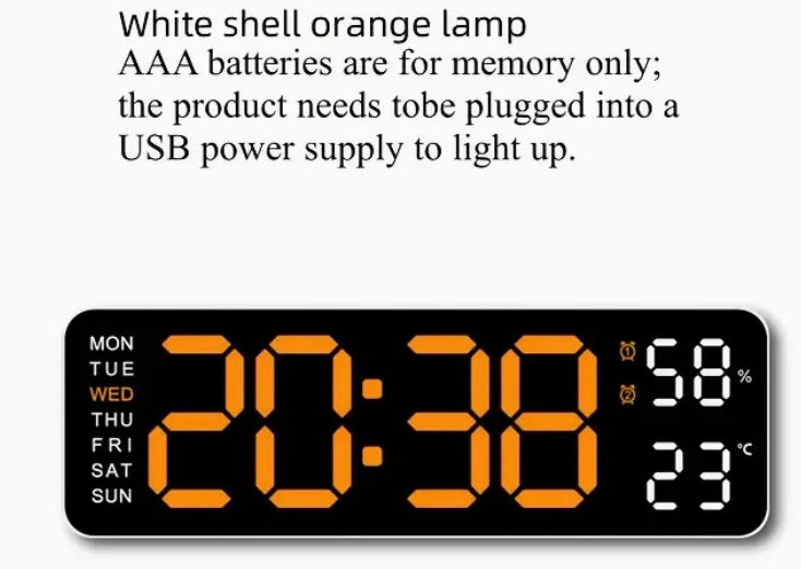 Clock Large Orange Digital Led Display Dual Alarm Day Date Temperature & Humidity AX97559/BO