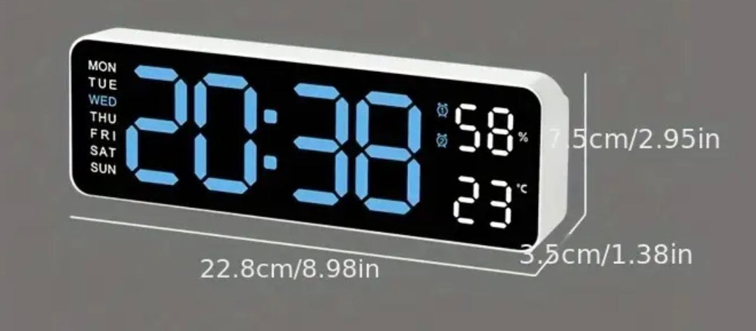 Clock Large Orange Digital Led Display Dual Alarm Day Date Temperature & Humidity AX97559/BO