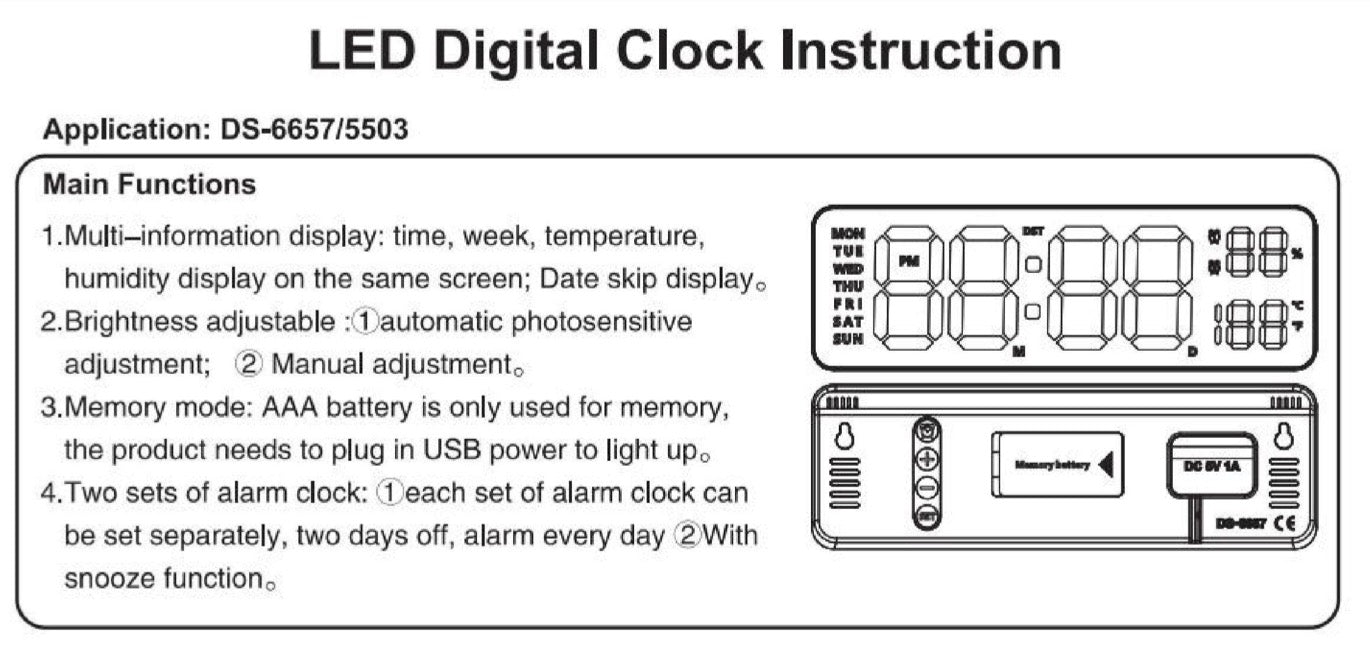 Clock Large Orange Digital Led Display Dual Alarm Day Date Temperature & Humidity AX97559/BO