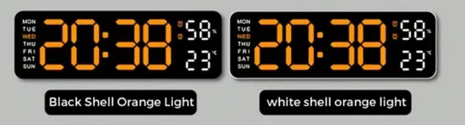 Clock Large Orange Digital Led Display Dual Alarm Day Date Temperature & Humidity AX97559/WO