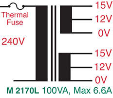 EI Core Transformer 12-30V / 240V 100VA EI Core Transformer M2170L