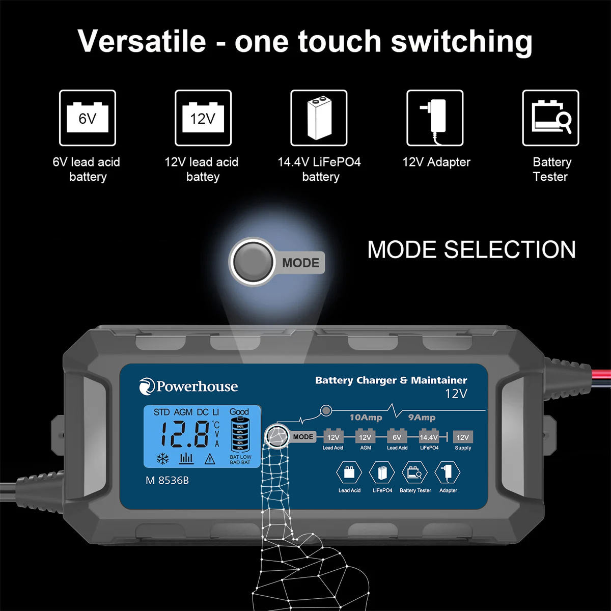 Battery Charger Automotive 12V 10A / 14.4V 9A M8536B