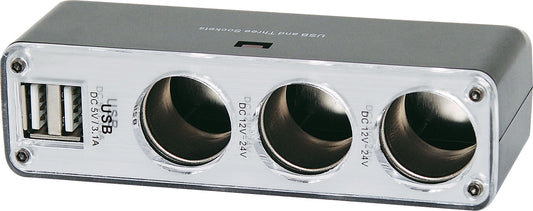 DC Power Cables Triple Car Accessory Socket Adapter With USB M8606