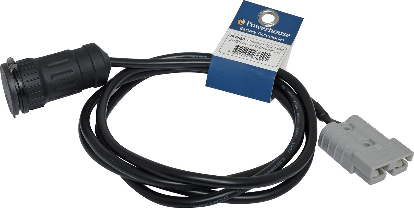 DC Power Cables 2m Anderson Style To USB C QC / PD Charger M8655