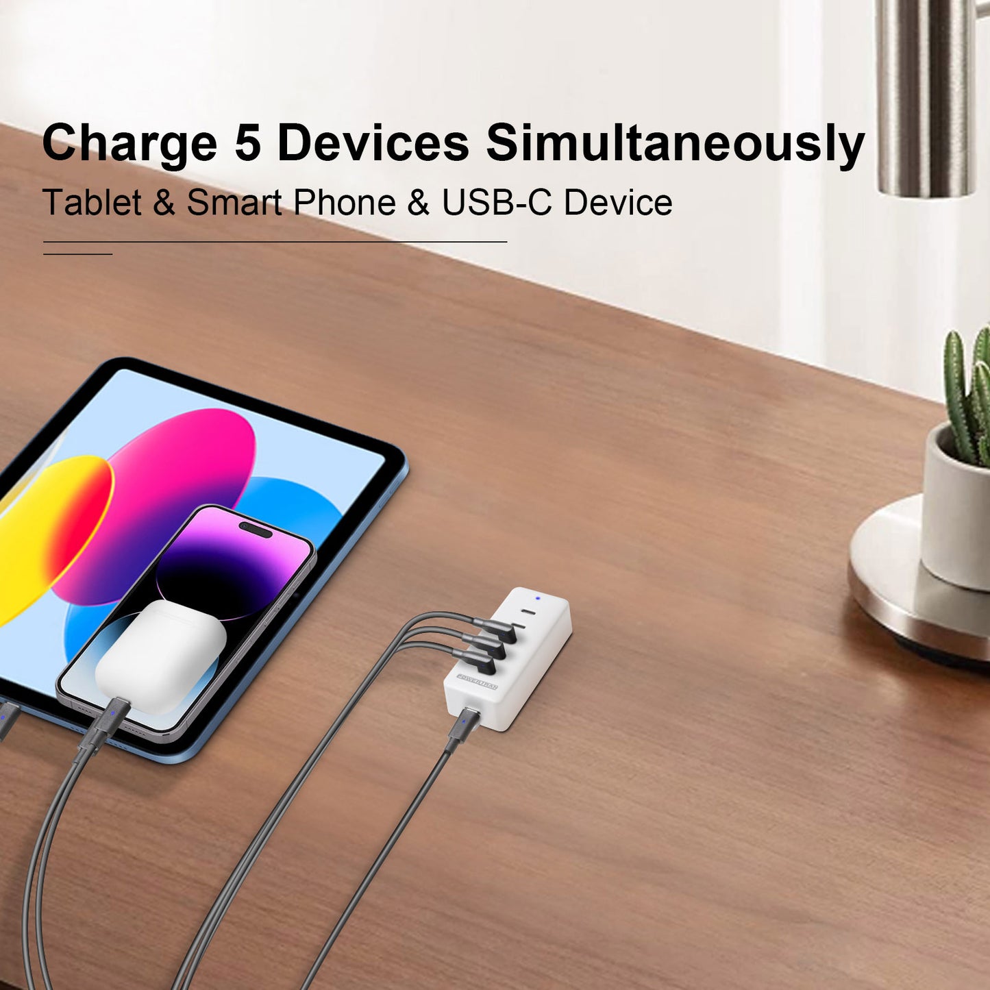 USB Charging 5 Way USB-C QC3.0 100W PD Charger Hub M8865