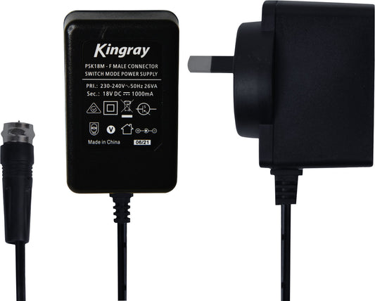 Kingray PSK18M 18VDC 1000mA F Connector PSU M9493