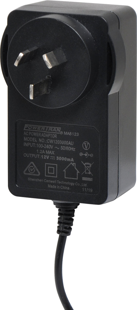 Power Adapter 12V DC 3A Fixed Screw On Tip Positive Appliance Plugpack (2.1mm) MA8123