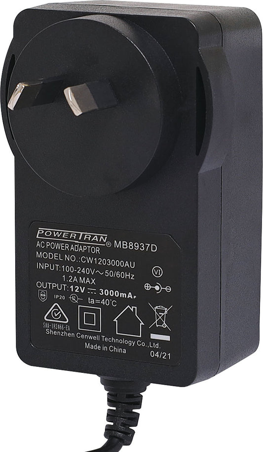 Power Adapter 12V DC 3A Fixed Tip Positive Appliance Plugpack (2.5mm) MB8937D