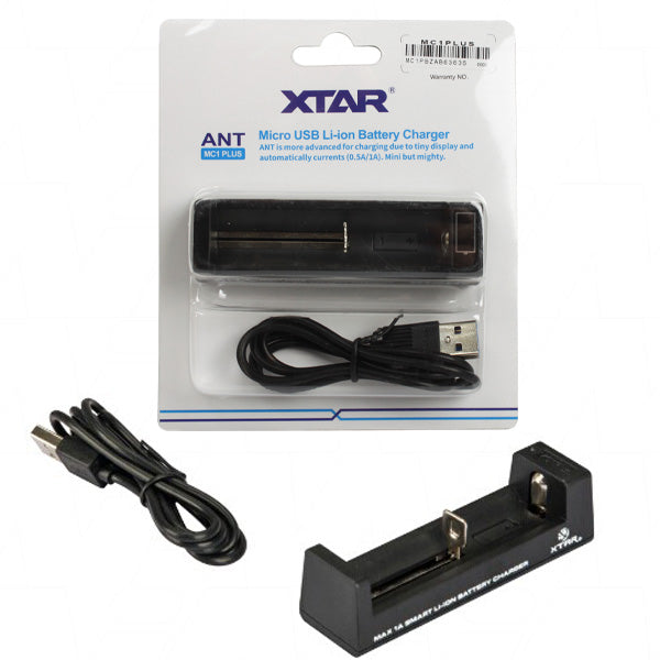 Battery Charger Automatic Single Channel 1 Cell Lithium Ion XTAR MC1 PLUS ANT USB Input MC1PLUS