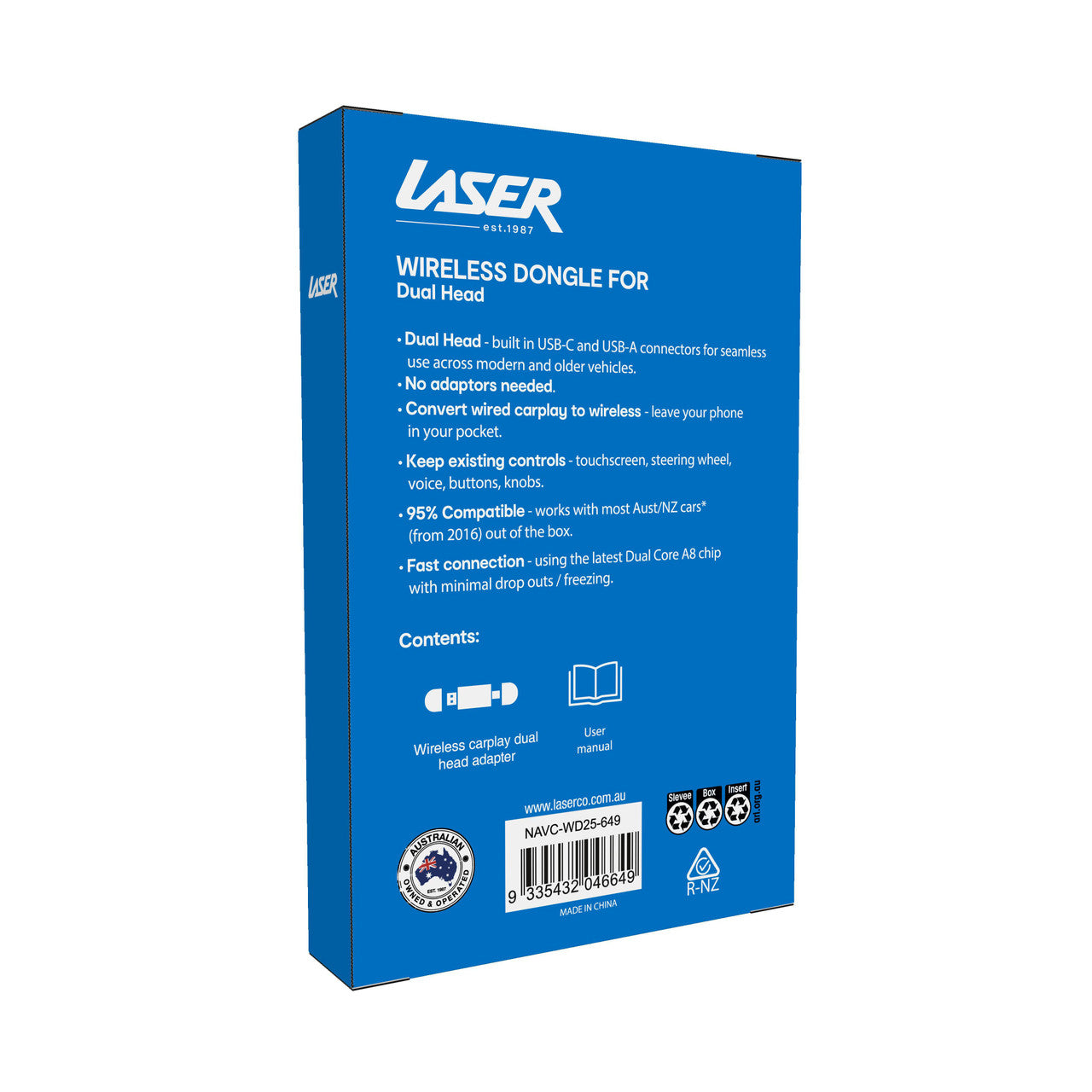 Laser Wireless Carplay Android Dongle USB-A/USB-C NAVC-WD25-649