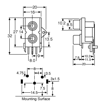 RCA Socket 2 Way PCB Mount P0210