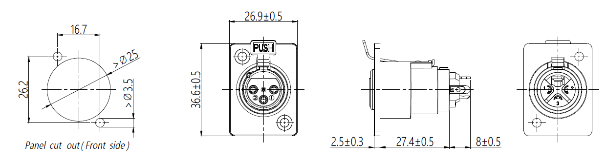 XLR Chassis Mount Connector 3 Pin Female P0804