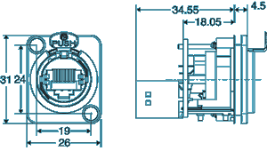 Modular RJ Connector RJ45 Chassis Socket Cat5e NE8FDP 8P8C P0834
