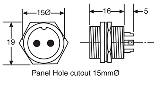 Microphone Connector 2 Pin Male Chassis Mount P0953