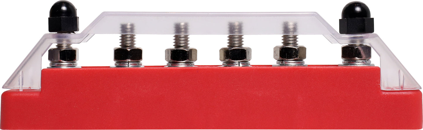 DC Power Connectors Busbar 6 Way 150a M6 Stud Bolt Down Red P2160