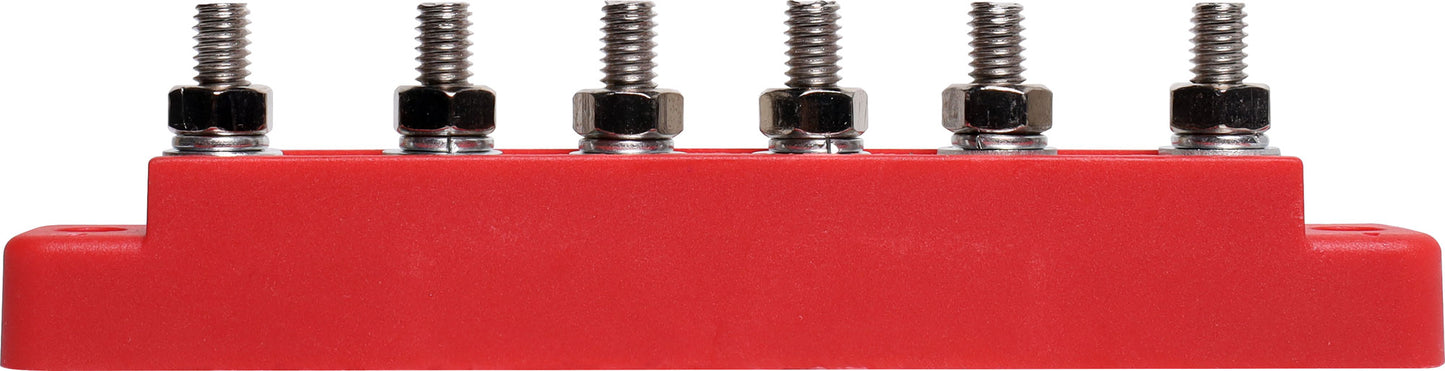 DC Power Connectors Busbar 6 Way 150a M6 Stud Bolt Down Red P2160
