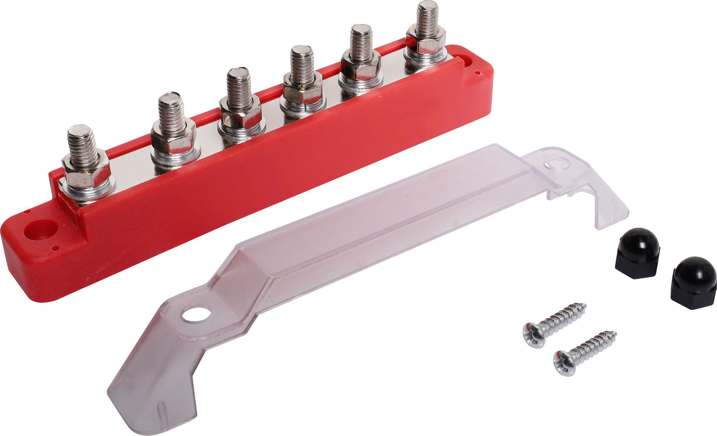 DC Power Connectors Busbar 6 Way 150a M6 Stud Bolt Down Red P2160