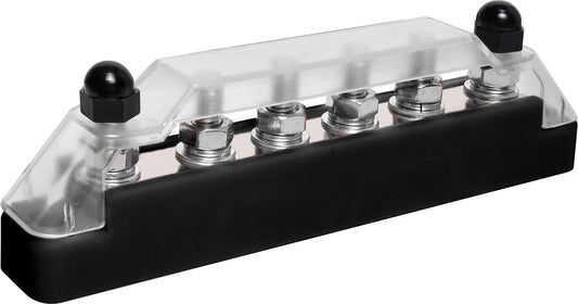 DC Power Connectors Busbar 6 Way 150a M6 Stud Bolt Down Black P2161