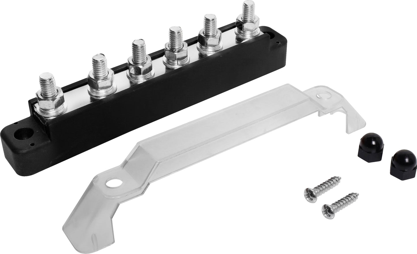 DC Power Connectors Busbar 6 Way 150a M6 Stud Bolt Down Black P2161