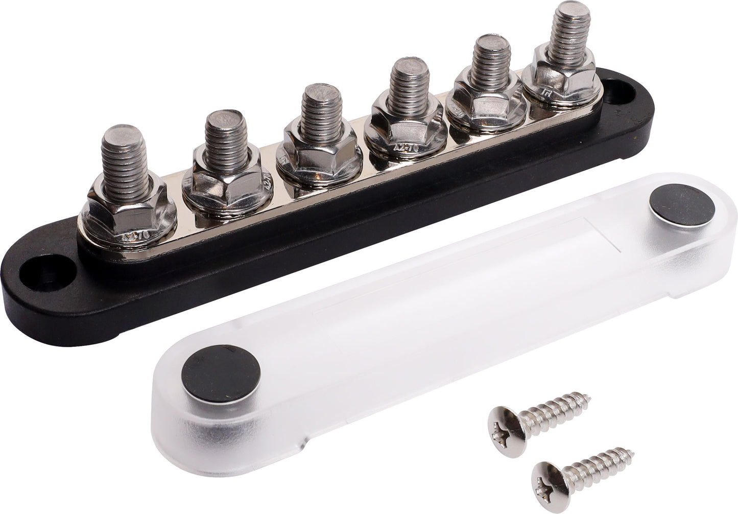 DC Power Connectors Busbar 6 Way 300a M8 Stud Bolt Down Black P2163