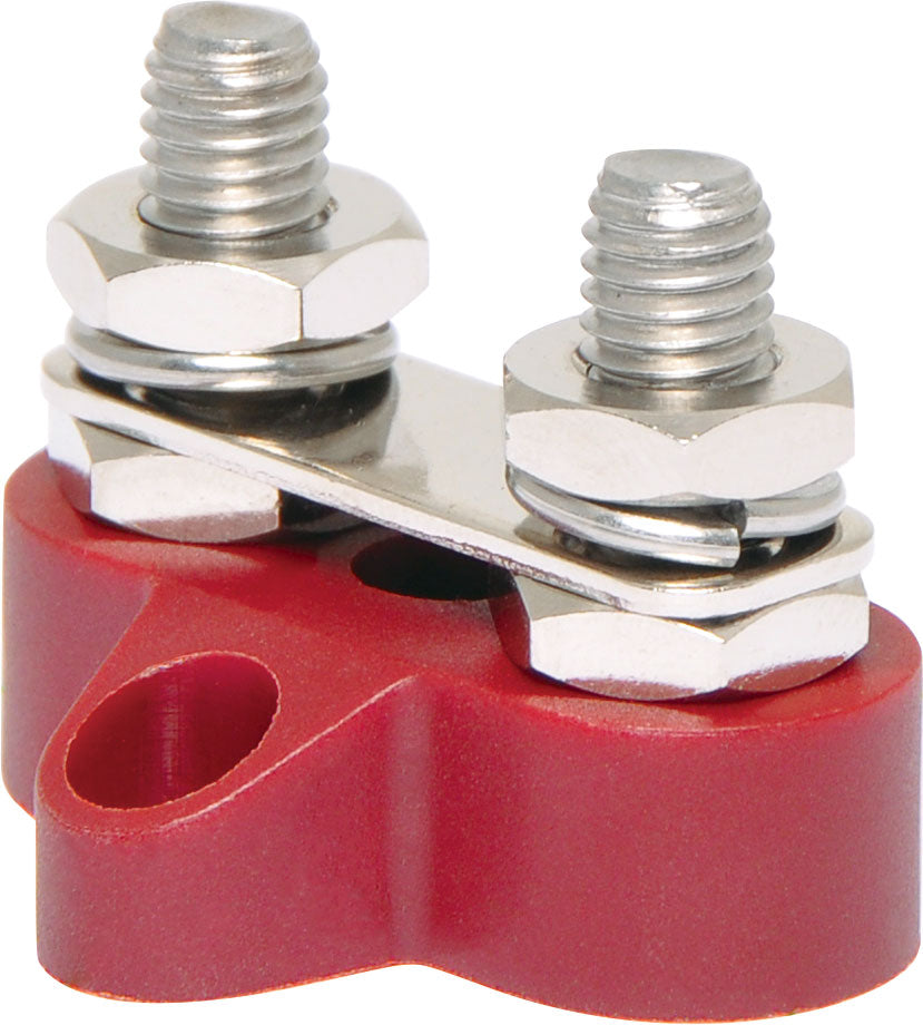 DC Power Connector Dual Red M8 Power Distribution Post with Bridge Plate P2180