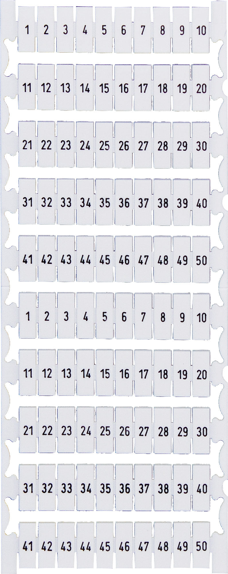 DIN Rail Labels 1-50 Suit 35A Terminals P2381A