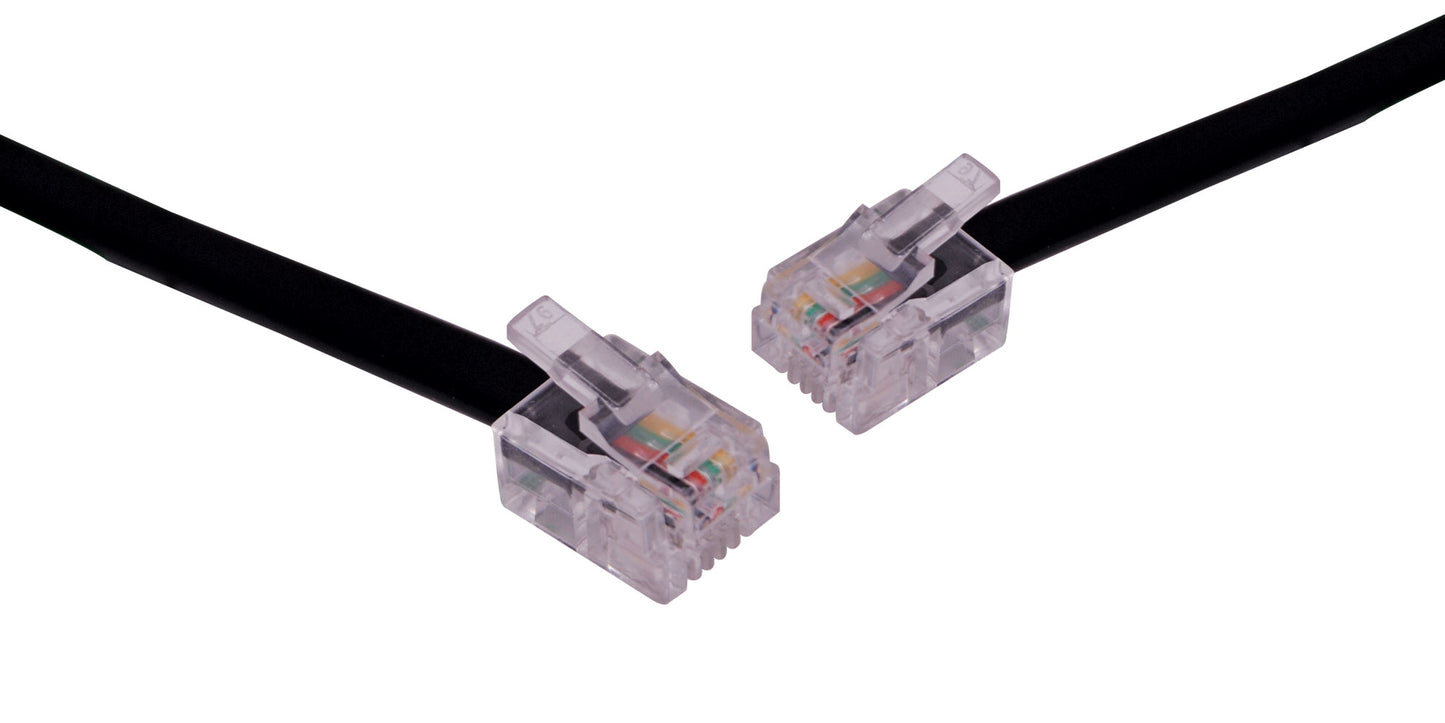 Telephone Cable RJ14 Plug to RJ14 Plug Black 2m P7064
