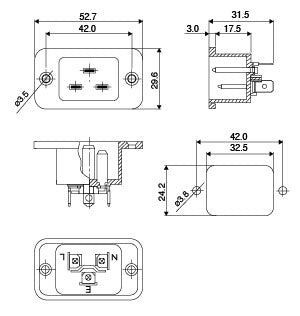 C20 Male Socket Chassis Mount 16A IEC P8315