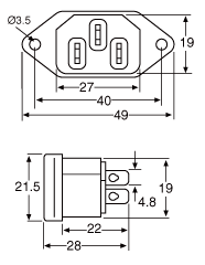 C14 Male Socket Chassis Mount 10A IEC P8320B
