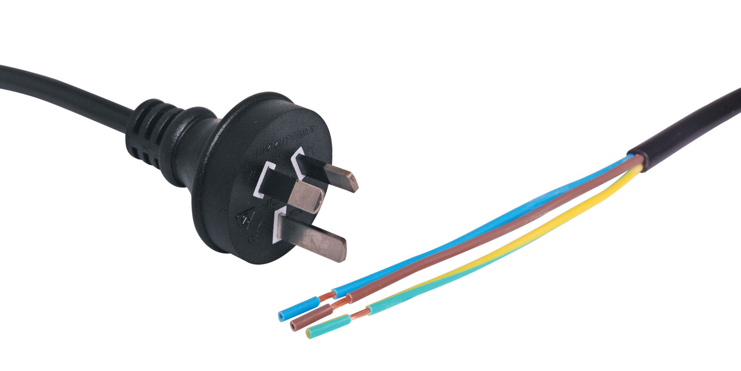 Mains Power Cable Bare Ends 2m 10A 3 Pin Black P8405E