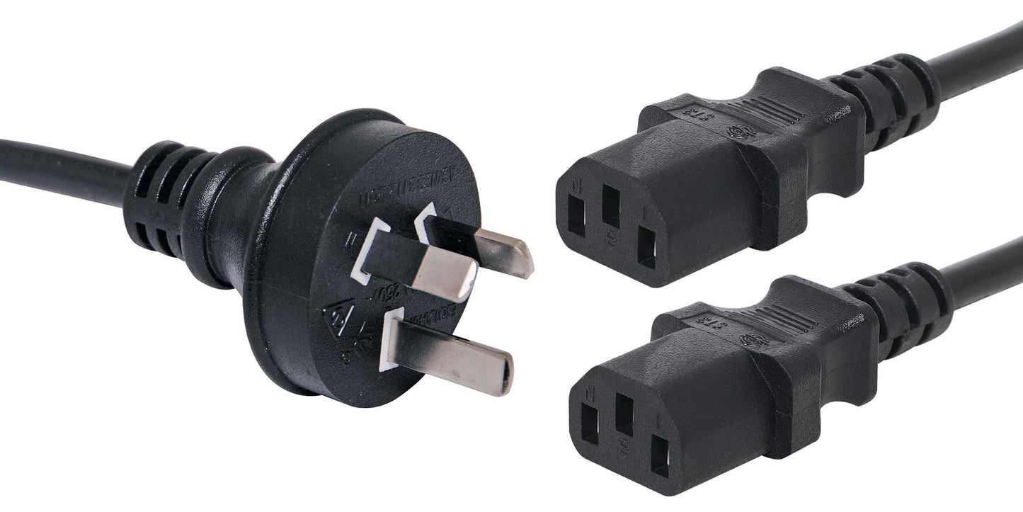 Appliance Power Cable 2m Dual IEC C13 10A 3 Pin Black Appliance Mains Power Cable P8418A