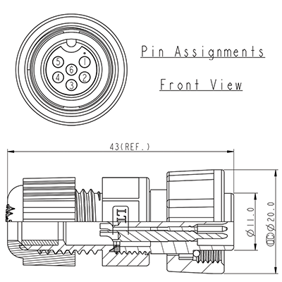 Circular Connector 6 Pin 5A Screw-On Male Line IP67 Waterproof Socket P9456