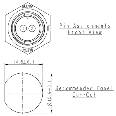 Circular Connector 2 Pin 5A Locking Male Chassis IP67 Waterproof Plug P9462A