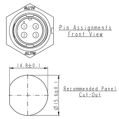 Circular Connectors 4 Pin 5A Locking Male Chassis IP67 Waterproof Plug P9464A