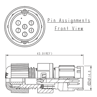 Circular Connector 6 Pin 5A Locking Male Line IP67 Waterproof Plug P9476