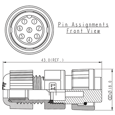 Circular Connector 8 Pin 5A Locking Female Line IP67 Waterproof Socket P9488