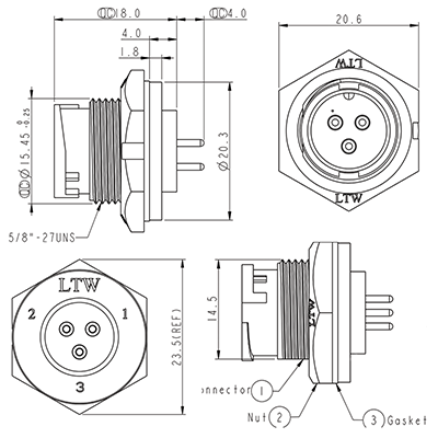 Locking Male PCB IP67 Waterproof Plug 3 Pin 5A P9493