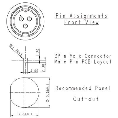 Locking Male PCB IP67 Waterproof Plug 3 Pin 5A P9493