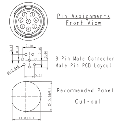 Circular Connector 8 Pin 5A Locking Male PCB IP67 Waterproof Plug P9500
