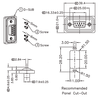 D-Sub Connector DE9 Female Solder Cup IP67 Rated P9650