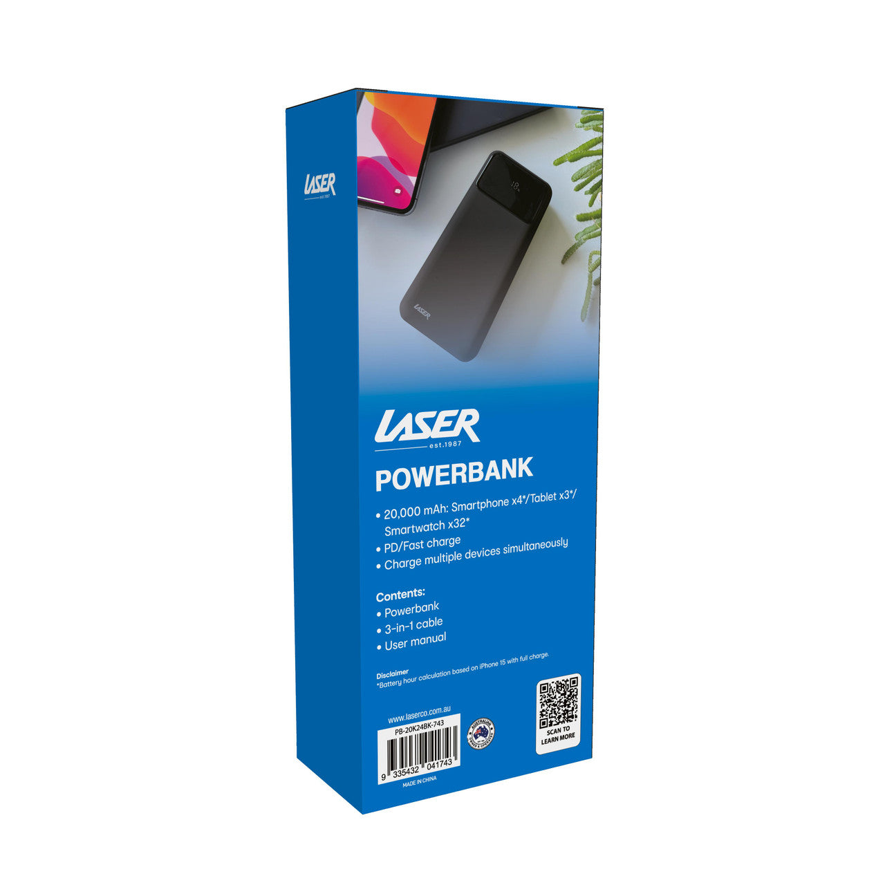 Laser Powerbank 20000mah Black PB-20K24BK